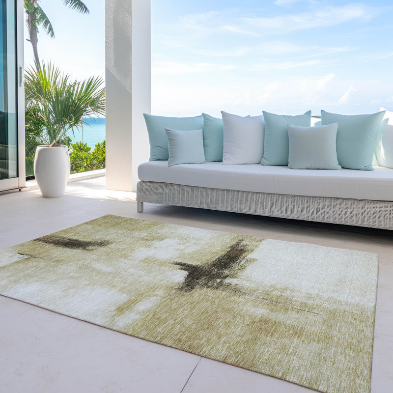 Wheat Synthetic Rectangular Washable Non-Slip 5' x 7' Rug