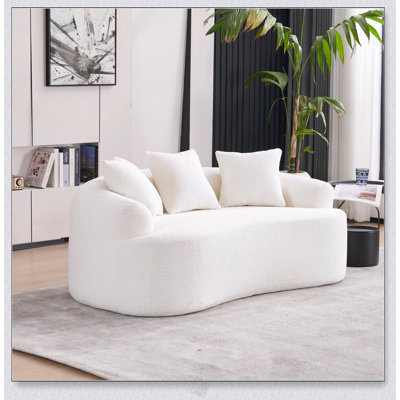Canapé courbé en éponge à compression complète blanc, canapé compact en chenille 30D sans assemblage pour petits espaces et appartements, 65 /