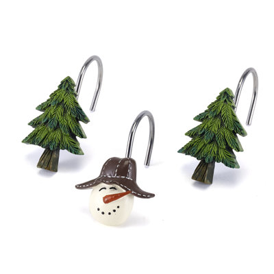 Snowmen Gathering Bath 12 Piece Shower Curtain Hooks Set