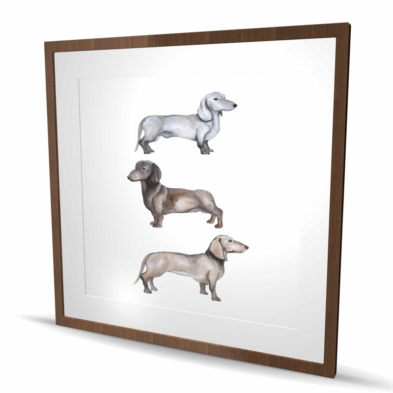 «Dachshund Dogs», reproduction encadrée avec passe-partout | Décoration intérieure, H 36 po x l 36 po, Brun