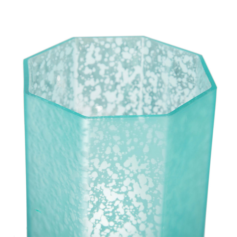 Bougeoir octogonal en verre givré givré, paquet de 4, Turquoise