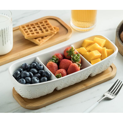 Chip and Dip Serving Set with Acacia Wood Serving Tray Condiment Tray