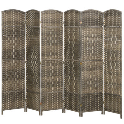 Paravent, écran d'intimité pliable 4 panneaux 6 pi, cloison en PP tissé à la main avec cadre en bois de pin, séparateur de pièce autoportant pour chambre à coucher, bureau personnel, sans assemblage, chêne rustique foncé