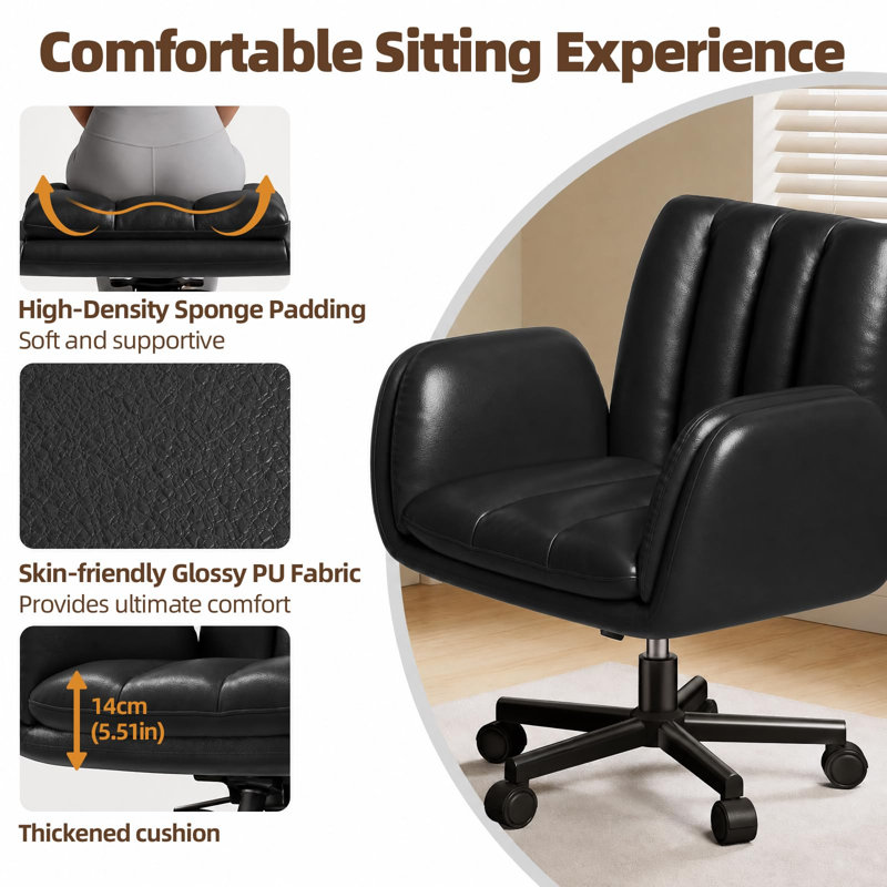 Big and Wide Criss Cross Office Chair, 5-Level Adjustable Arms & Wheels, Height Adjustable Wide Comfy Vanity Makeup Chair, Swivel Shakeable Base for Relax Leisure, Suitable for Home Bedroom Office