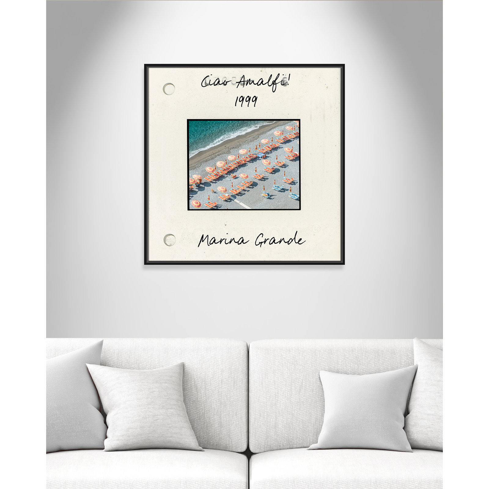 Travel Slide Collection "Amalfi, Italy - Marina Grande" Print, 31.5" H x 31.5" W x 2" D, Black Floater Framed Canvas