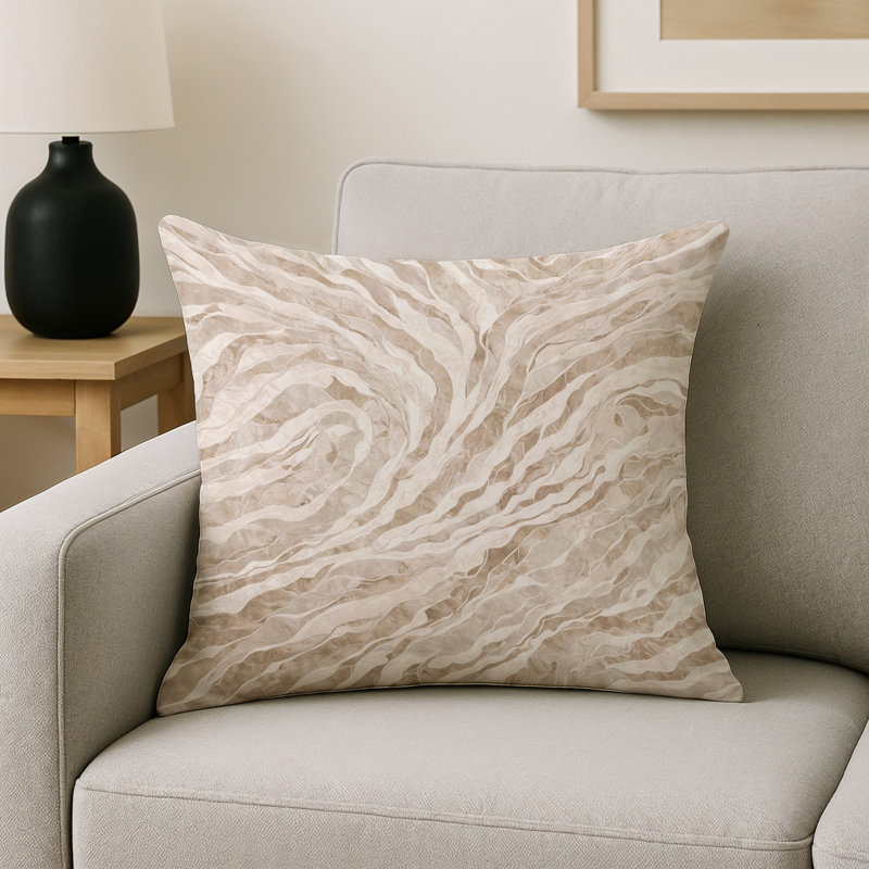 Coussin décoratif intérieur et extérieur Modern, Beige abstrait 52, Carré 16 po