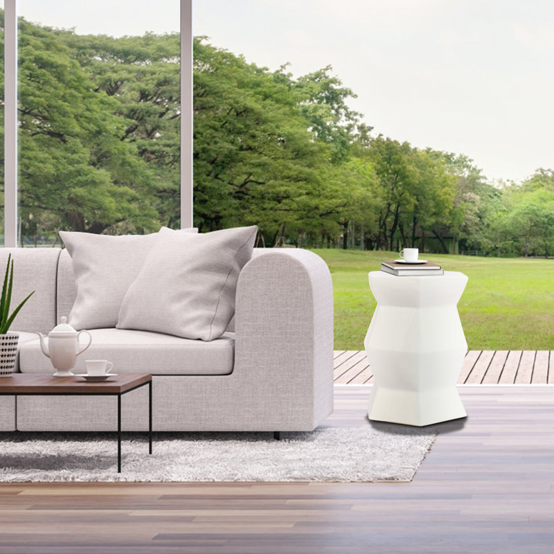 Tabouret de table d'appoint tambour blanc en céramique - 13 po x 17,1 po pour l'intérieur et l'extérieur