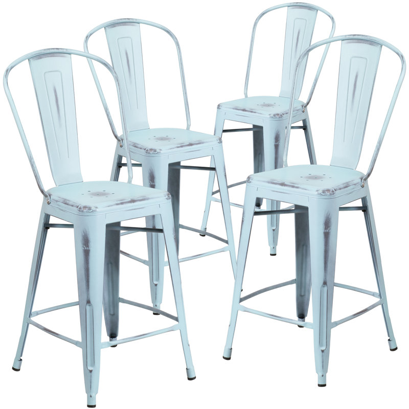 Tabouret de comptoir en métal patiné pour l'intérieur / extérieur de 24 po de hauteur Angelean - noir, Vert menthe