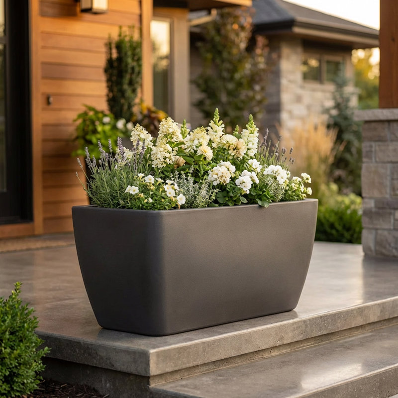 Grande boîte à fleurs rectangulaire pour jardin et étang 40 "Manhattan, Pierre brune