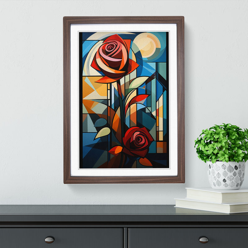 Rose Constructivism No.2 - Framed Print, 46cm H x 34cm W x 2cm D, Walnut