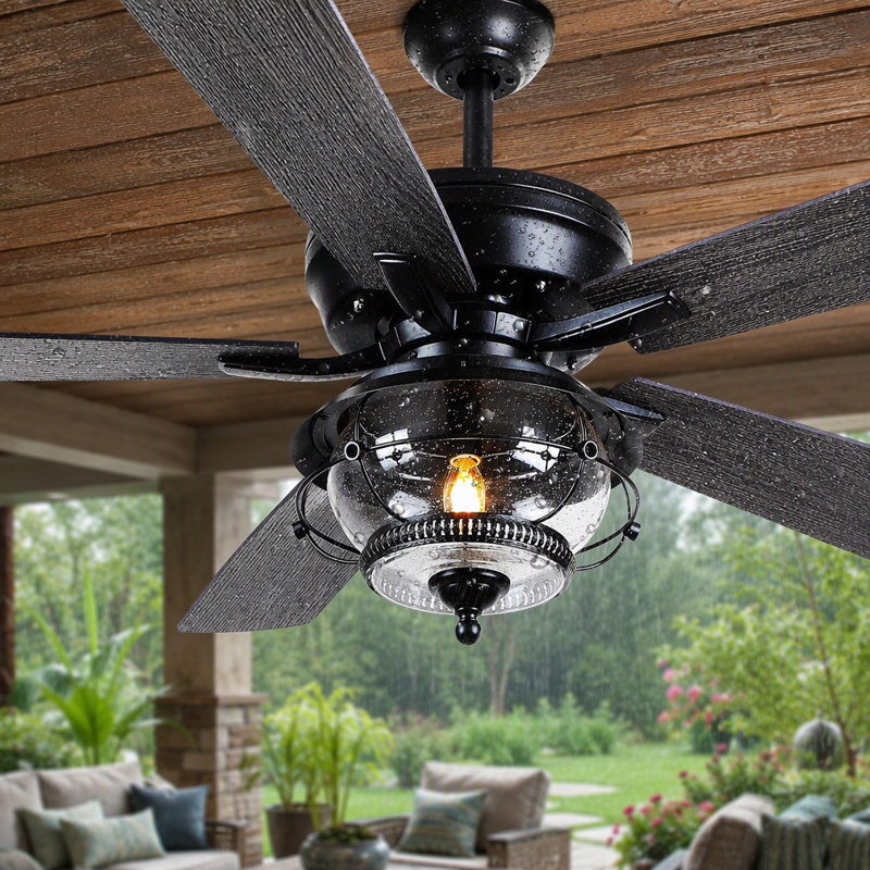 52 Inch Outdoor Ceiling Fan with Light - DC Motor Quiet Remote Control, Waterproof Wet Rated for Patio Porch Garden, Gray