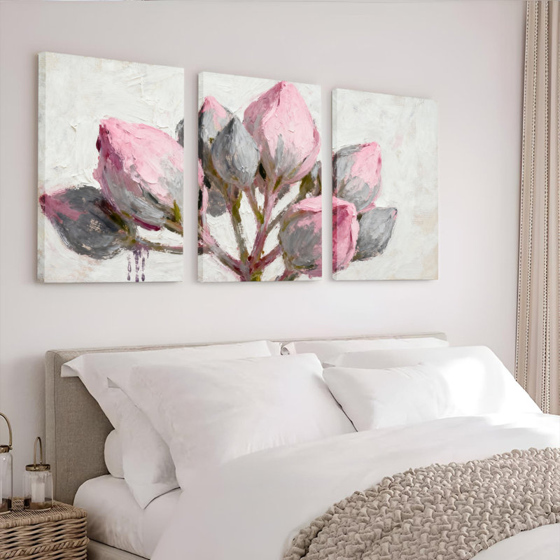 Tableau mural sur toile tendue, motif floral de tulipes roses, style abstrait moderne (paquet de 3), H 36 po x l 72 po