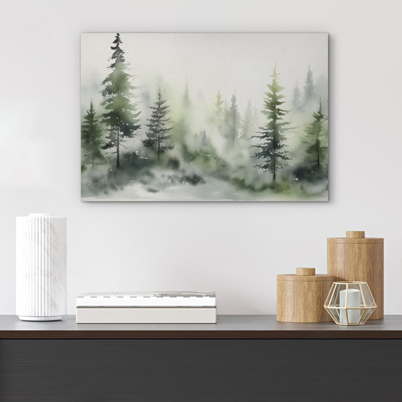 Paysage de forêt Woodland «Verdant Fog Lush Pine Forest In Mist» sur, Toile tendue, H 16 po x l 24 po
