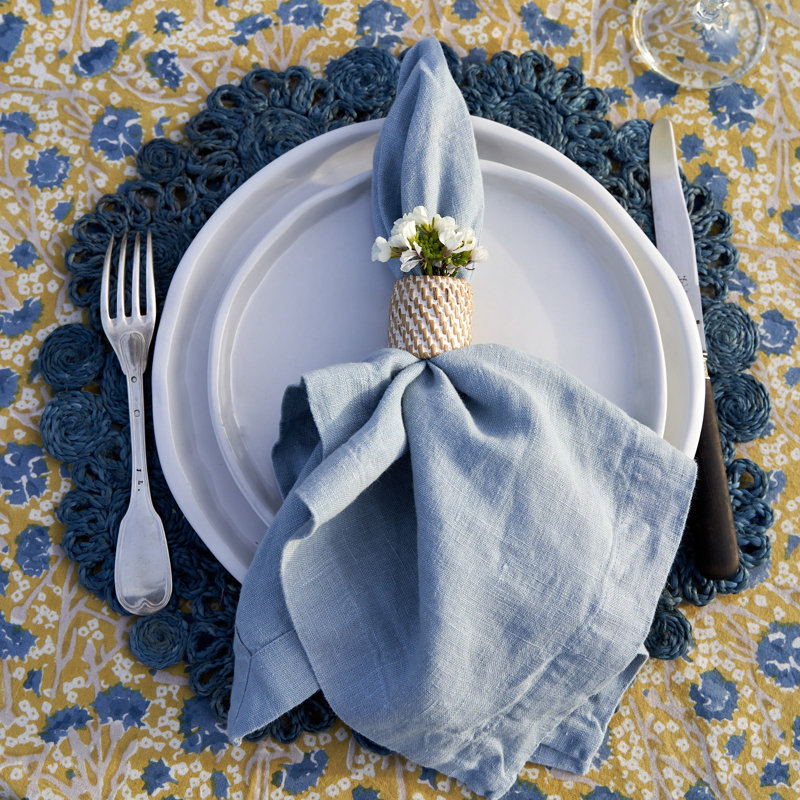 Meadows Handmade Floral Tablecloth, 128" x 71", Blue/Green