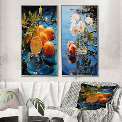 «Orange Fruit Still Life Vase», ensemble de 2 reproductions d'art sur toile