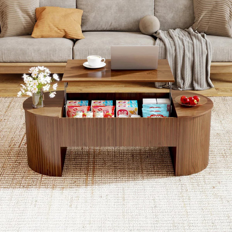 Lift-top Coffee Table With Hidden Storage, Oval Coffee Table With Lift-up Tabletop, Mid-century Modern Style Coffee Table