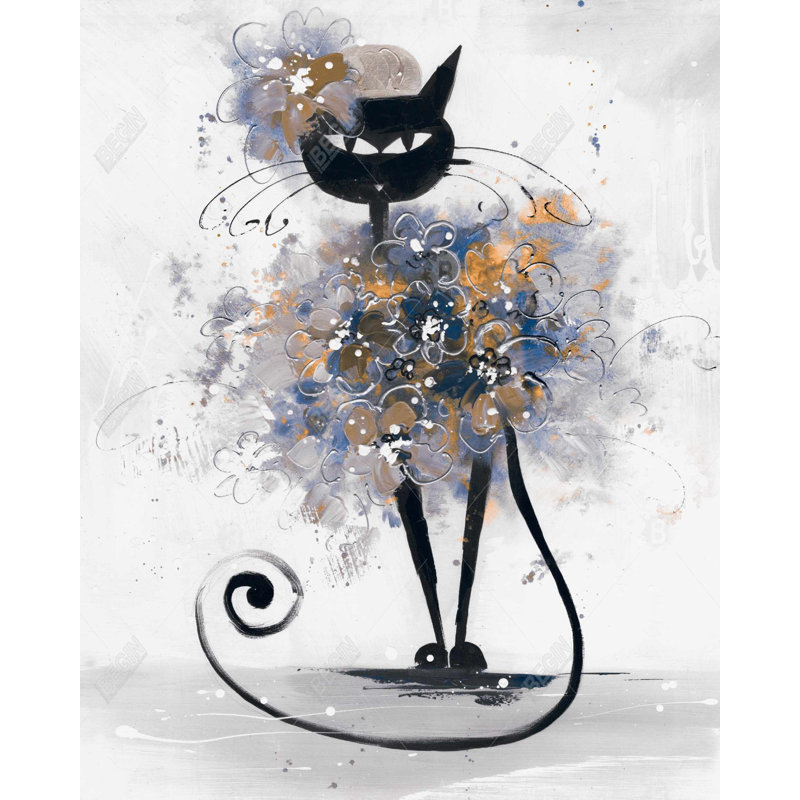 Cartoon Black Cat Print On Canvas