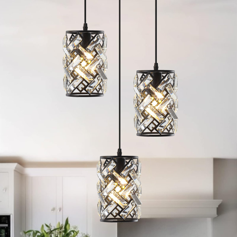 Luminaire suspendu suspendu à 3 lumières de style moderne en cristal rond de 3 pouces pour salle à manger
