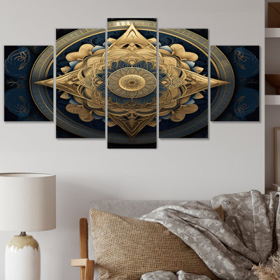 Mandala géométrique doré - décoration murale mandala boho - 5 panneaux