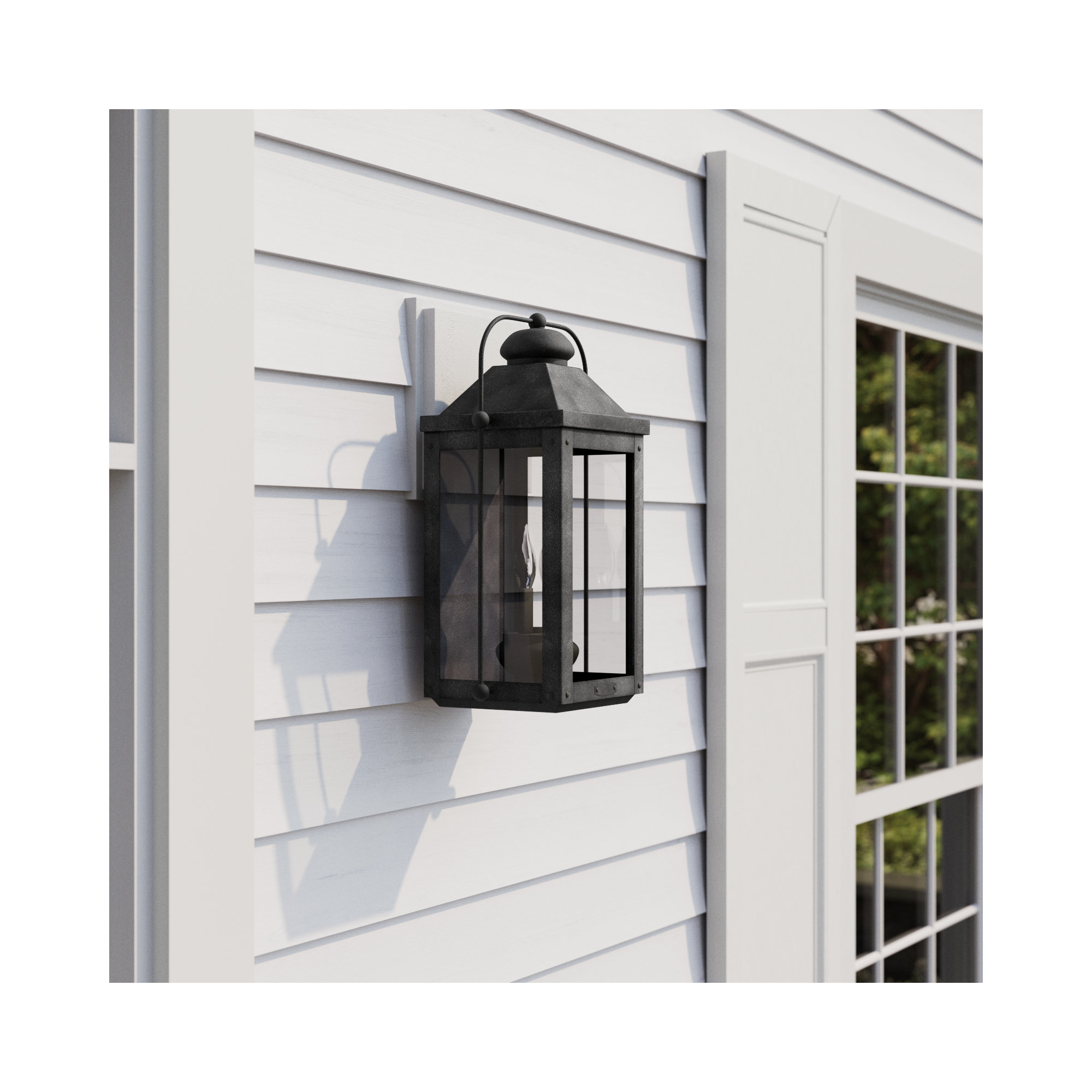 Anchorage Outdoor Wall Mount Carriage Lantern, 17.75" H x 9.25" W x 7.75" D, Aged Zinc