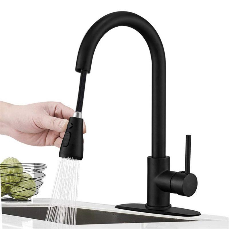Robinet d'évier de cuisine à poignée simple escamotable, Noir
