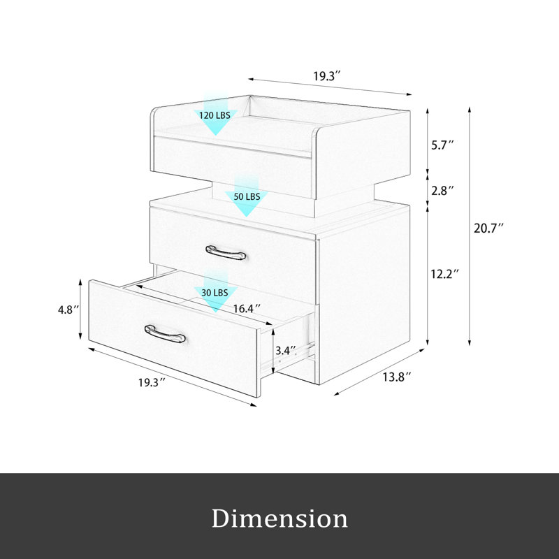 1 Set Nightstand With Adjustable LED Strip Light, 2-Drawers, Large Storage Space, Suitable For Bedside Table, Coffee Table, Sofa Side Table Or End Table For Study Desk