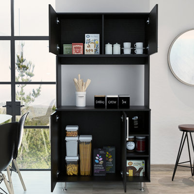 Kitchen Pantry Double Door Cabinet, Four Legs, Three Shelves