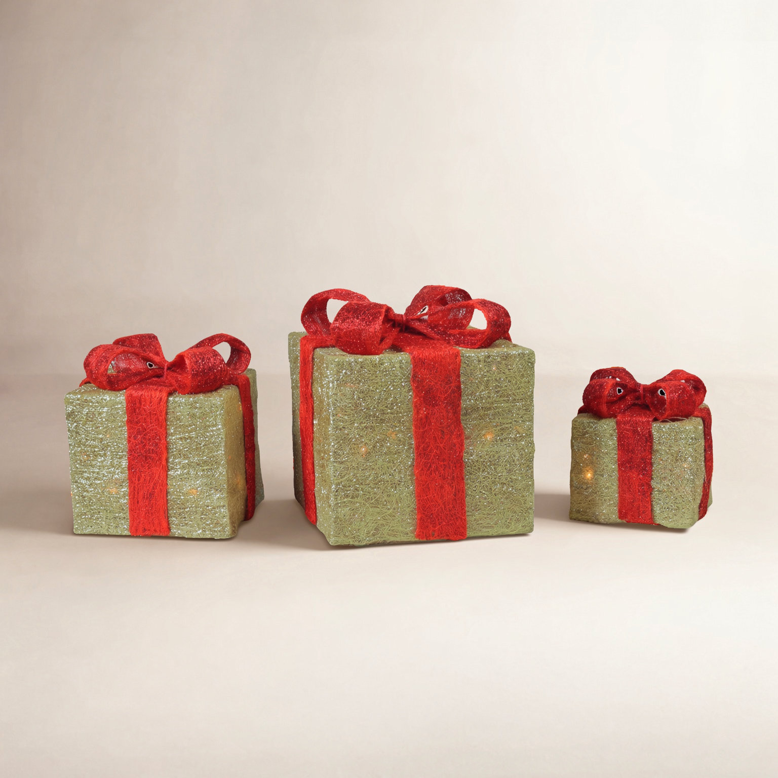 Lighted Christmas Gift Box Set, Red/Gold