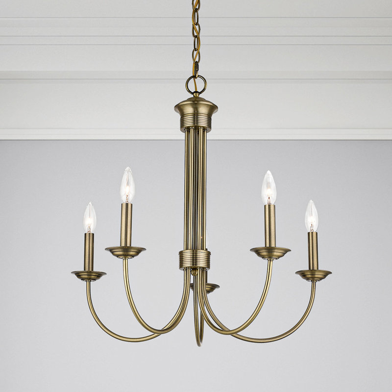 Arunvir 5-Light Dimmable Candle Style Chandelier, Antique Brass