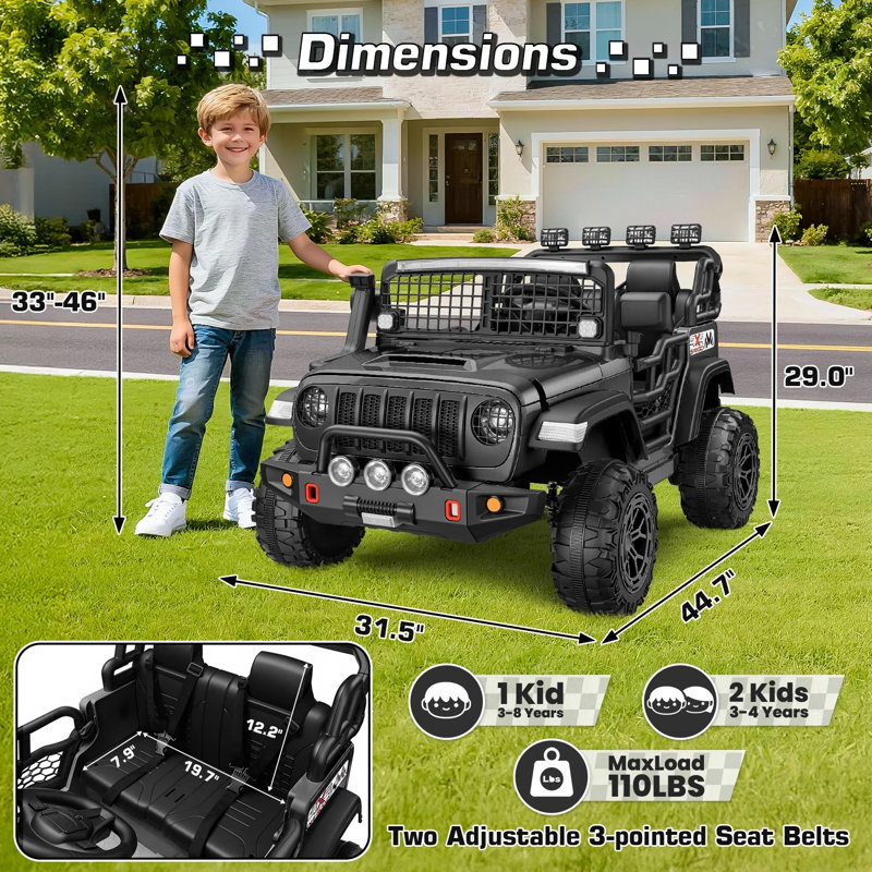 Jouet tout-terrain à piles 1 volt 12 volts avec télécommande Homdox, Noir