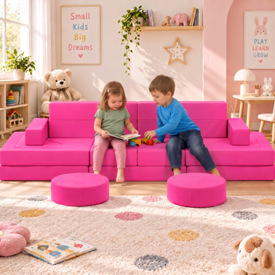 22Pcs Modular Kids Play Couch - Kids Couch for Playroom Bedroom Living Rooms Toddler Sofa for Inspiring Child Creativity，Children Convertible Foam Sofa, Light Pink