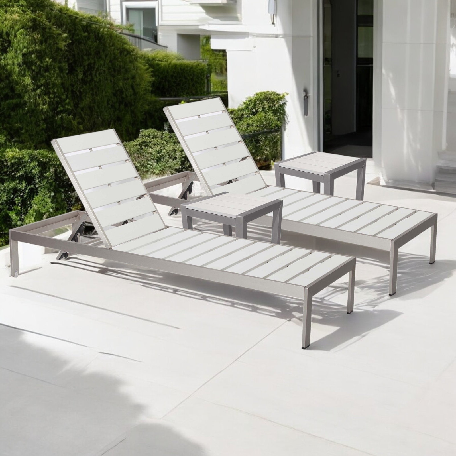 Aynura 26" Patio Chaise Lounge Set, Brush White