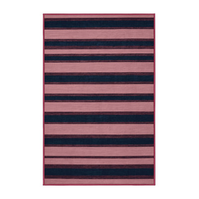 Tapis rose à rayures horizontales lavable à la machine