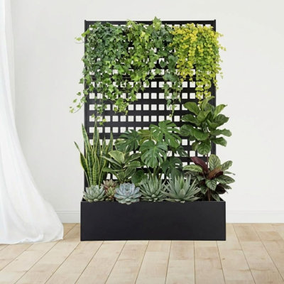 Galvanized Raised Garden Bed with Trellis, 47"x18"x72" Metal Planter Box for Climbing Plants & Privacy Screen