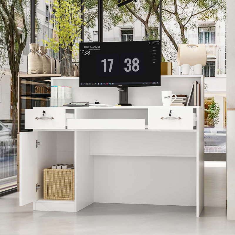 Rectangle Wood Reception Desk with Filing Cabinet