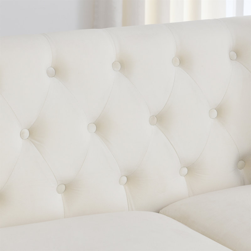 Canapé Chesterfield moderne de 77 pouces en velours, Beige