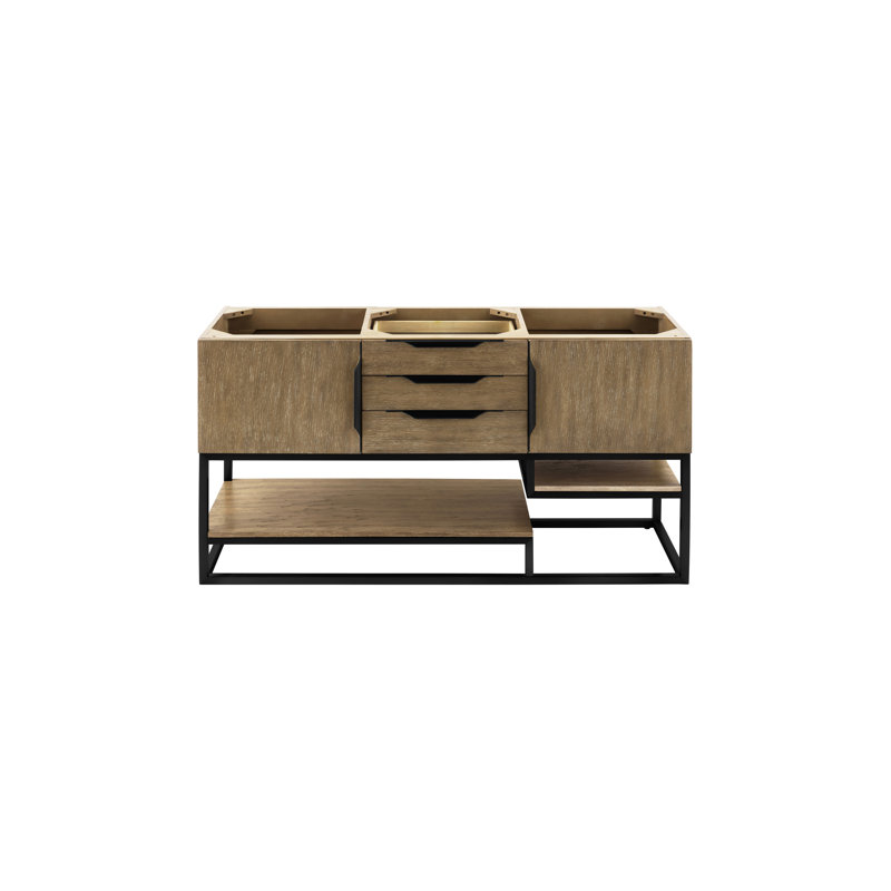 Columbia 59'' W Double Bathroom Vanity Base, Latte Oak, Radiant Gold