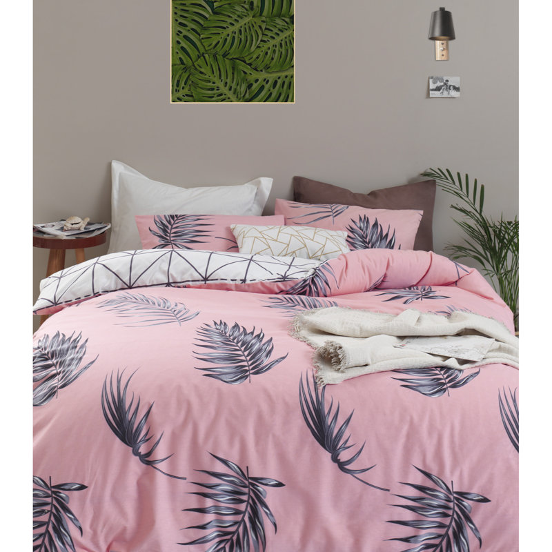 Ensemble de housse de couette 100% coton Croll, Housse de couette double + 2 taies d'oreiller 31 p, Bleu foncé