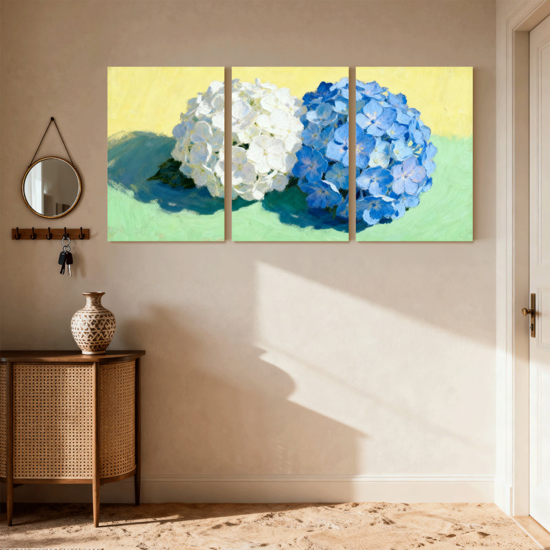 Fleurs d'hortensia sur toile, ensemble de 3 reproductions d'art sur toile, H 18 po x l 36 po