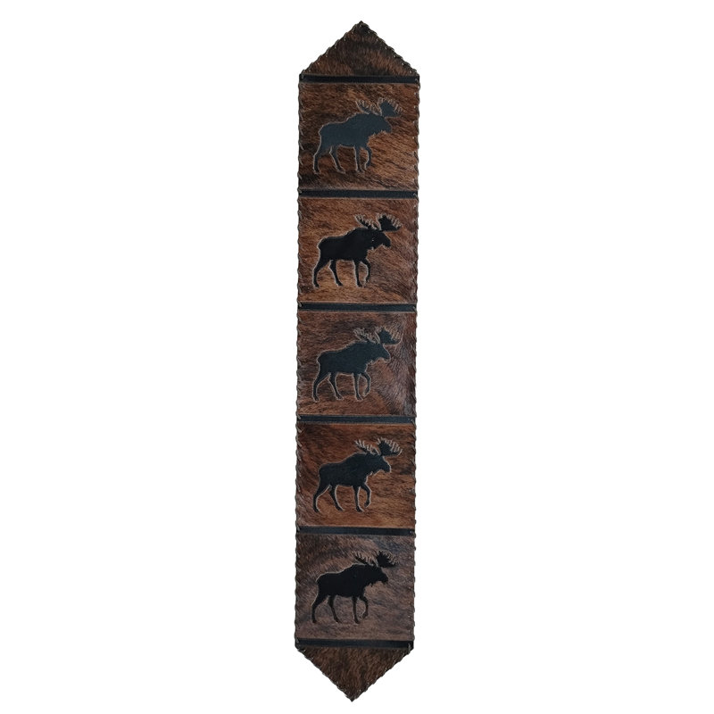 Light Moose Cowhide Table Runner, 120" L x 12" D, Black/Brown