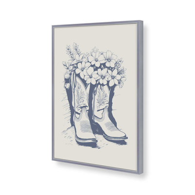 Navy Cowboy Boots in Bloom Print
