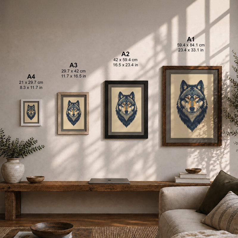 Forward Wolf Boho - Framed Print, Oak, A4 - 29.7 x 21.0 cm