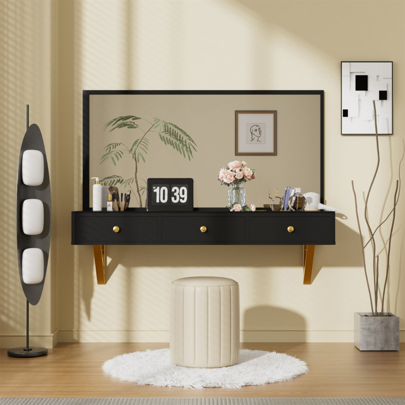 Tablette flottante 47 po avec tiroir, coiffeuse murale polyvalente, bureau, table flottante pour chambre à coucher, salle de bain, coiffeurs