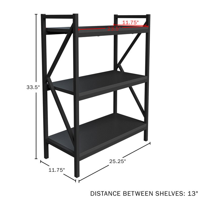 Lavish Home 25.25"L x 11.75"W x 33.5"H  3-Tier Book Shelf with Carbon Fiber Textured Finish (Black)