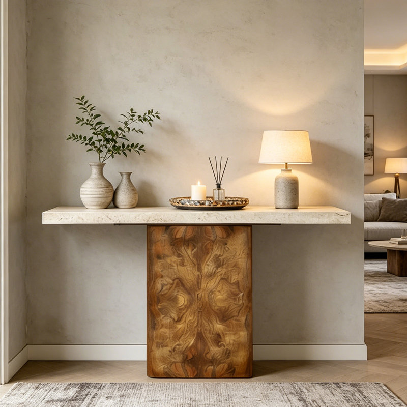 Console de style Wabi-Sabi, 29.5" H x 55.1" W x 14.6" D