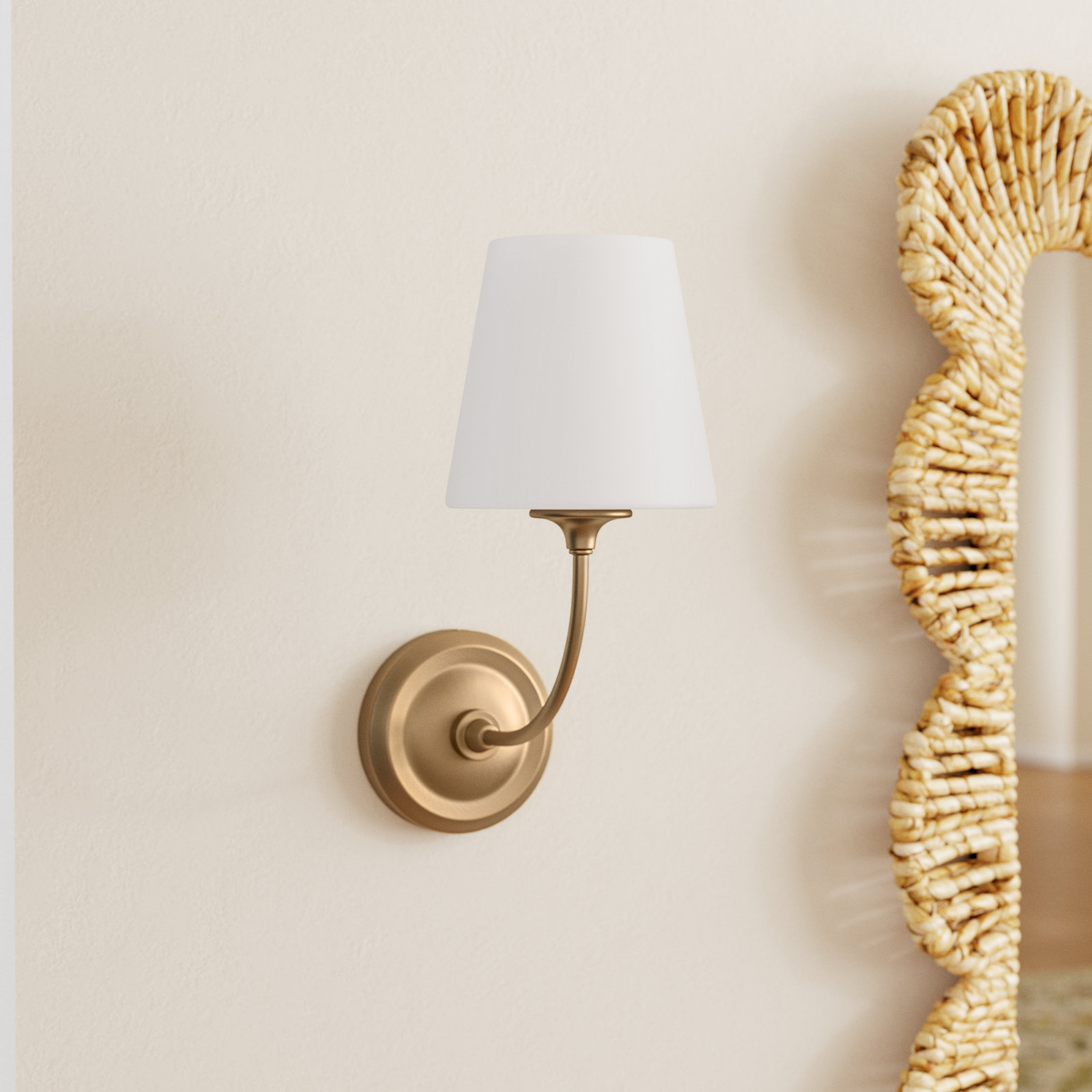 Lane Single Light Glass Dimmable Armed Sconce, Vibrant Gold