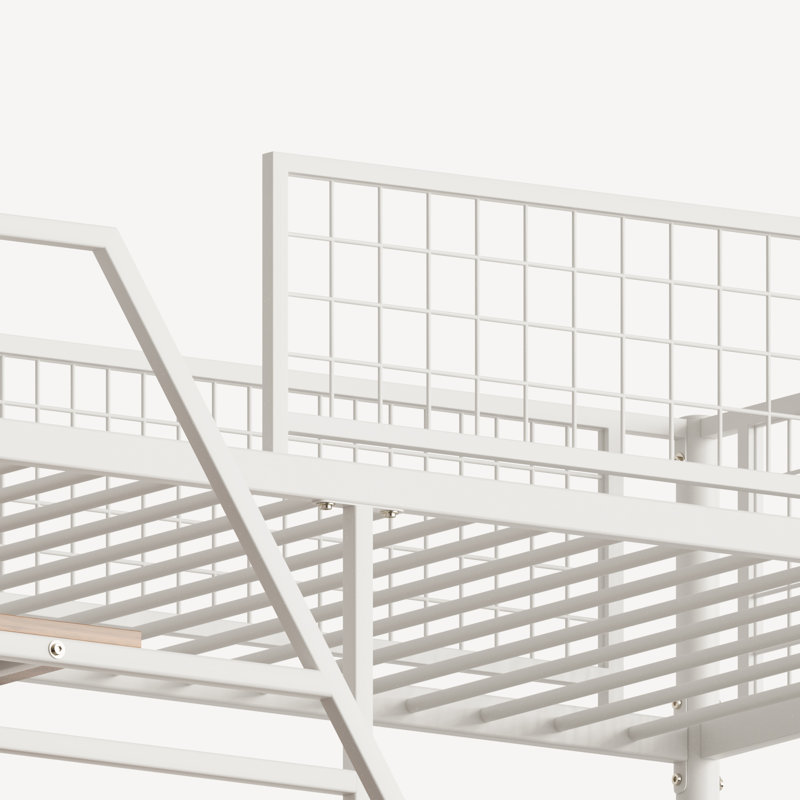 Lit mezzanine en métal avec bureau Jude, station de charge et rangement Jude, Lit simple, Blanc