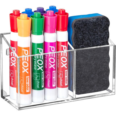 Porte-marqueur magnétique effaçable à sec pour tableau blanc et réfrigérateur, porte-stylo antidérapant en acrylique pour salle de classe, aimant pour réfrigérateur, accessoires d'organisation de casier, fournitures scolaires et pour enseignants (transparent)