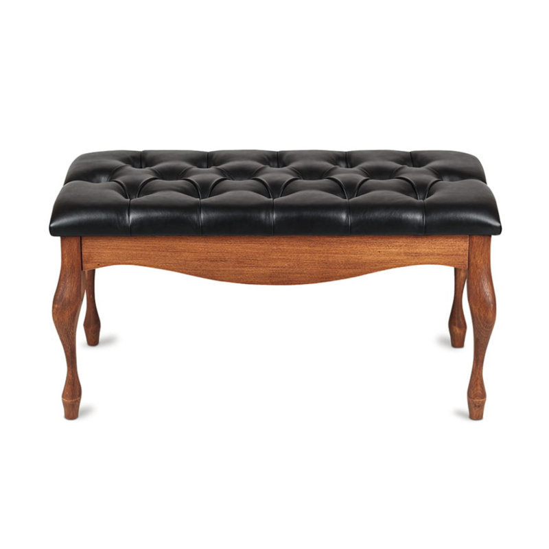 Faux Leather Upholstered Bench, Black/Nut