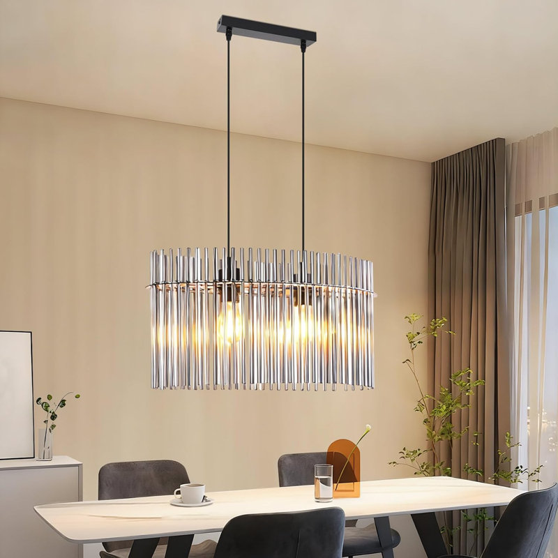 2-Light Elongated Oval Kitchen Island Pedant, Black